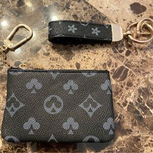 Black printed lanyard and coin pouch